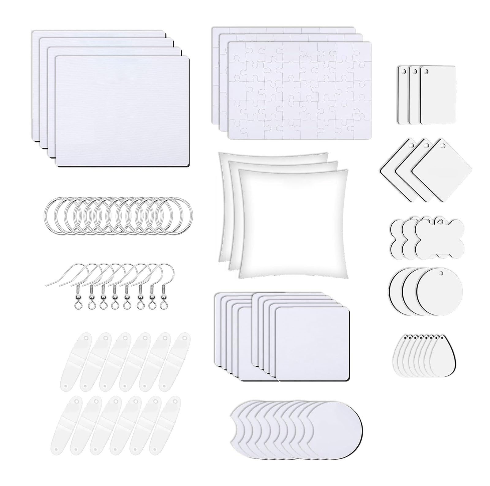 Yhplxyuus 82Pcs Clear Acrylic Sublimation Blanks Assorted Sizes Shape Discs Customizable Heat Transfer Jewelry Pendant Set Multipurpose Craft Kits