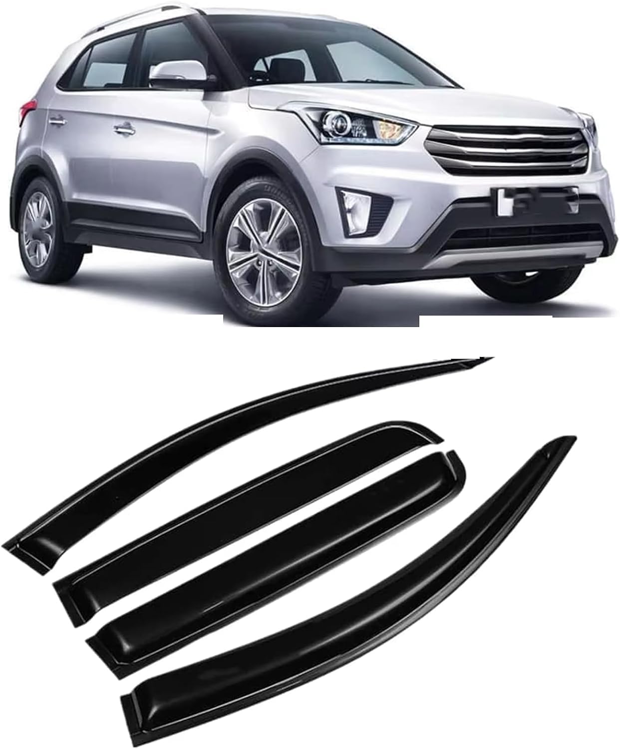 liufangfc Wind Deflectors for Hyundai Creta IX25 2014-2019 – 4pc Tape-On Smoked Visors, Weatherproof, Anti-Salt/Snow, Low-Noise