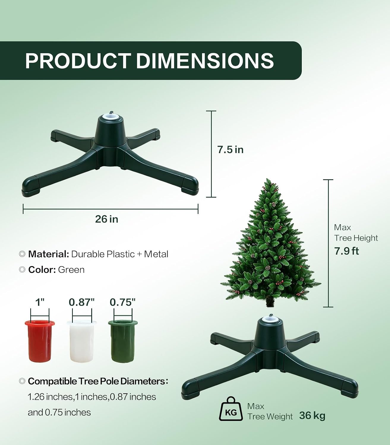 Rotating Christmas Tree Stand, 360° Base for Trees up to 7.9 ft, Holds 80lb