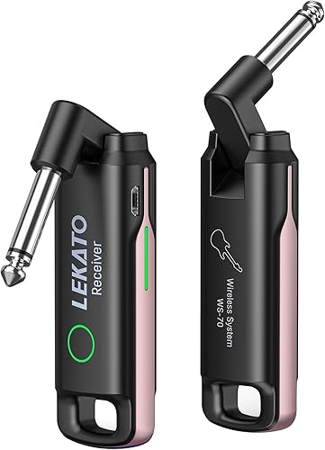 Miniatura 8 de LEKATO Sistema de guitarra inalámbrica UHF inalámbrico transmisor receptor de guitarra recargable con 70 canales de audio inalámbrico transmisor