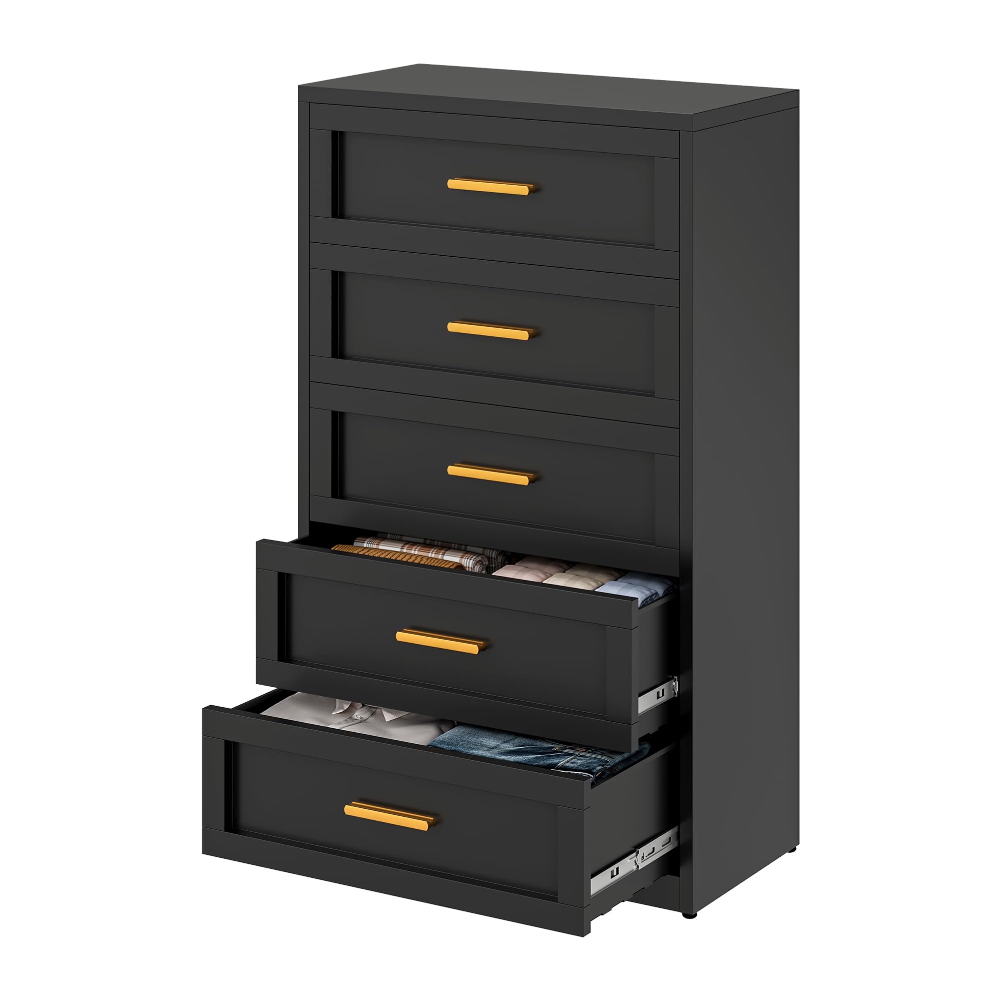Washsemba Metal 5 Drawer,15.8" D x 31.5" W x 47.72" H, Home Black Dresser for Bedroom, Storage Cabinet with 5Drawers, Tall Dresser, Entryway, and