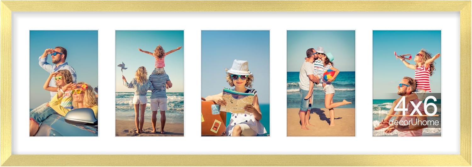 decorUhome 8x24 Picture Frames Collage Wall Decor, Display 5Pcs 4x6 Photos with Mat or 1Pcs 8x24 Unmatted, 5 4x6 Collage Picture Frames for Wall Mounting, Gold 8x24 (5-4x6) Gold