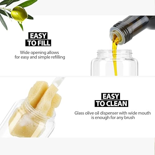 Miniatura 3 de Aelga Dispensador de salsa de soja, dispensador de aceite y vinagre con boquilla antigoteo de 7 onzas con tapa abatible automática, aceite de vidrio