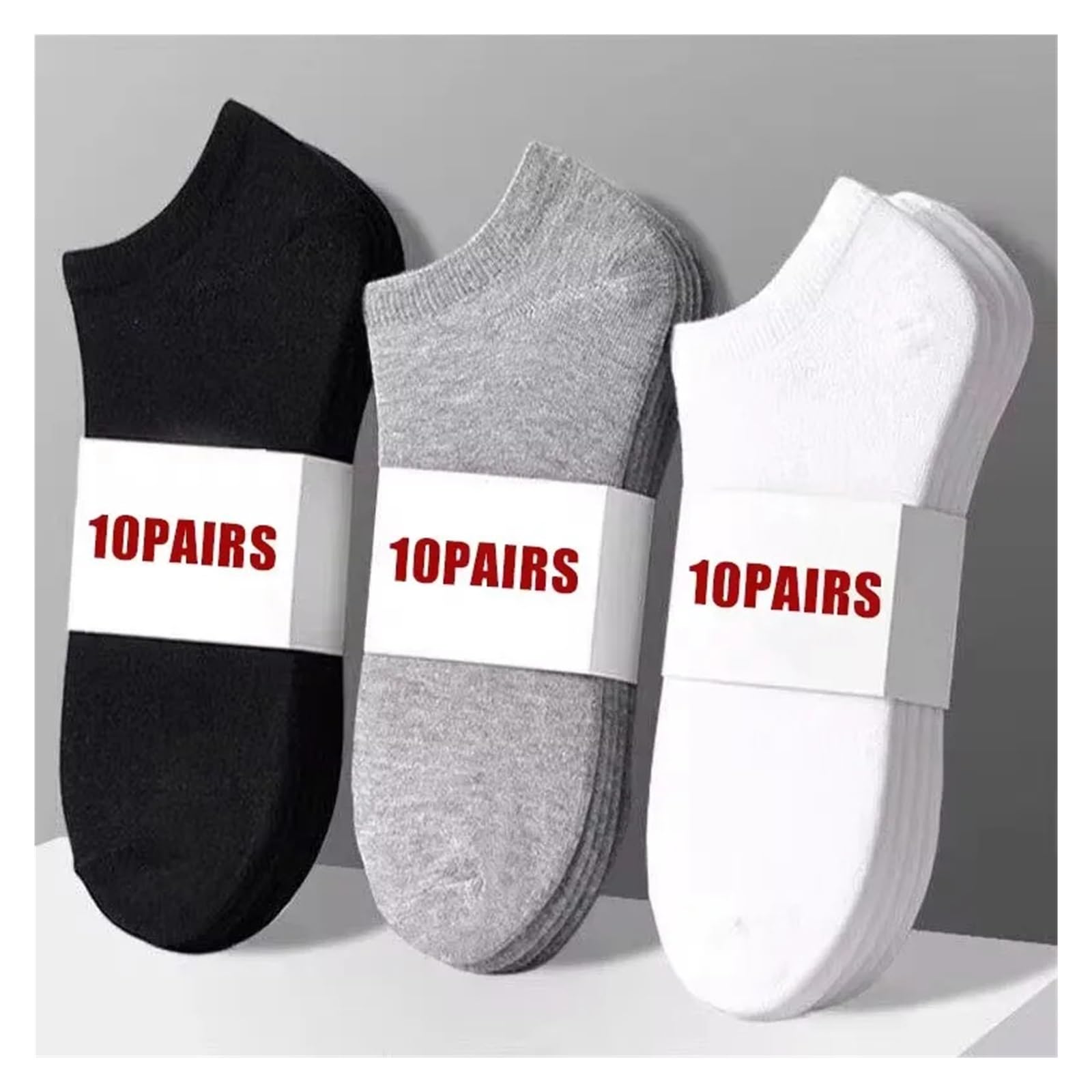 Weiß Herren Socken Kurz 10 Paar Herrensocken Frühling/Sommer Dünn, Atmungsaktiv, Weich Polyester Baumwollsocken Schwarz Casual Business Söckchen Bootssocken