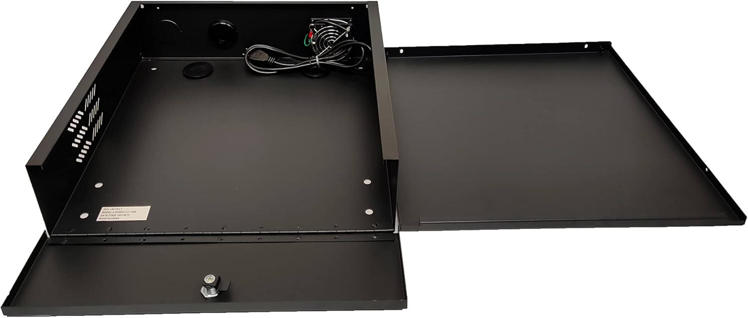Tricom Black Heavy Duty 16 Gauge Steel DVR Security Lockbox with Fan and Key 18" x 18" x 5"