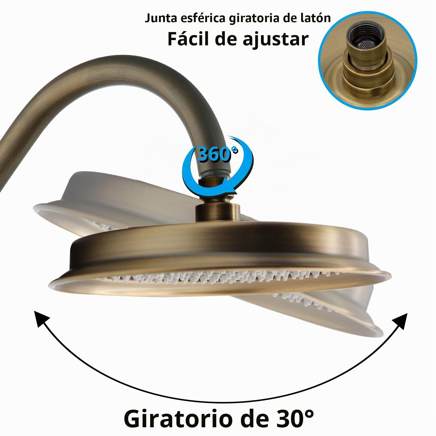 Cabezal de ducha fijo antiguo, cabezal de ducha de lluvia redondo de 228 mm, adecuado para ducha de baño, cabezal de ducha de lluvia de alta presión - GETSHOWERSET