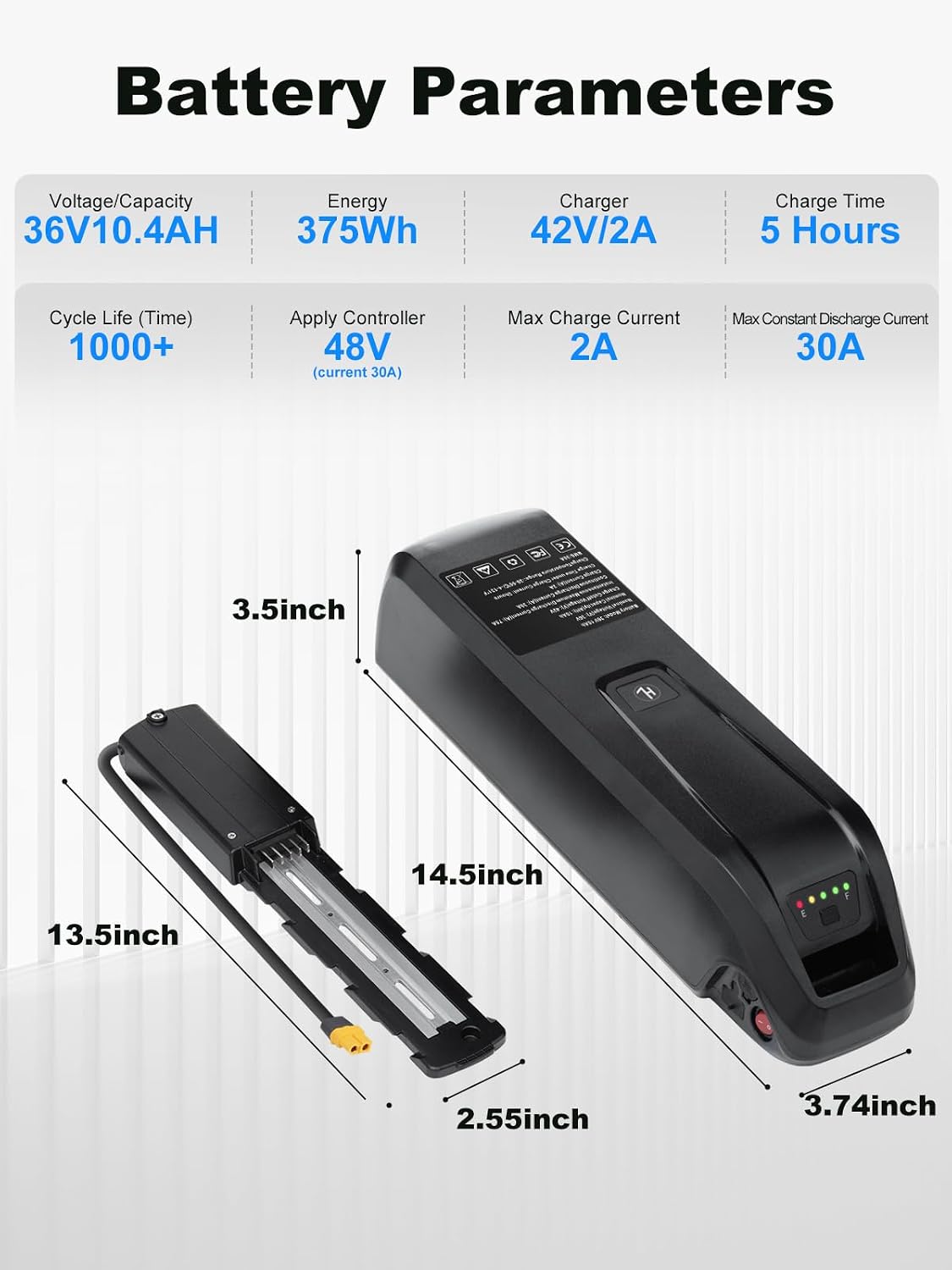 36V 48V 52V Ebike Power Pack Battery for 0-1800W Ebike Motor with 30A BMS, 4PIN Base, LED Indicator,Safety Lock, USB Port (36V 10.4AH(4-PIN))