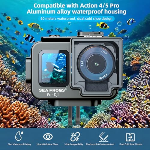 Image of Waterproof Housing Case for Action 4 /5 Pro, 60M Underwater Depth, Aluminum Alloy Construction, Dual Cold Shoe Design (YH-SF15004)