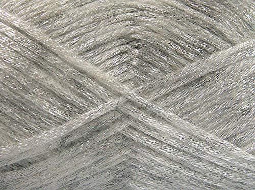 Glam Universe Metallic Shine Fuzzy Wool Nylon Blend Yarn 100 Grams, 250 Yards - Starlight: Grey, Silver-White