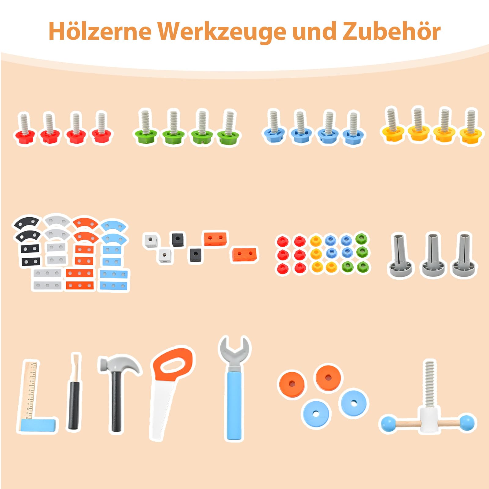 COSTWAY Werkzeugbank für Kinder, Werkbank Holz mit Tafel, hängendem Werkzeugständer & Zubehör, Spielzeug-Werkbank Werkstatt für Kinder ab 3 Jahren (Natur)