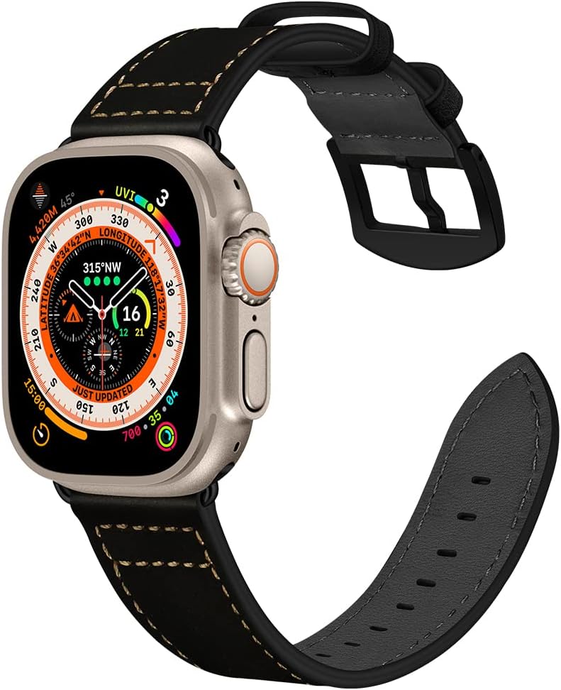 XXL Leather Band Compatible with Apple Watch Series 11 10 46mm Ultra 3 2 1 49mm 45mm 44mm 42mm Mens Women Extra Long Leather Strap XL Big Black Bands for iWatch Ultra 9 8 7 6 5 4 3 2 1 SE
