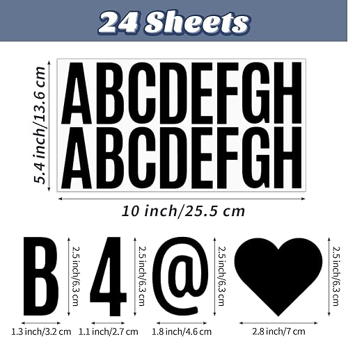 Miniatura 2 de 24 hojas de calcomanías de letras, kit de números de letras de vinilo autoadhesivas de 2.5 pulgadas, calcomanías negras para buzón de correo, aula,