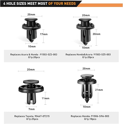 Miniatura 10 de GOOACC - 150 clips de remache a presión para parachoques 2 tamaños universales clips y cierre para guardabarros de parachoques herramienta de