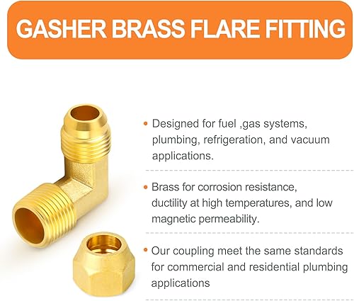 Miniatura 119 de GASHER 10 piezas de latón SAE 45 grados Flare Tube Fitting, 1/2" Flare Nut Aire Acondicionado Tubo de cobre Extensión de tubo de cobre a tope Tuerca