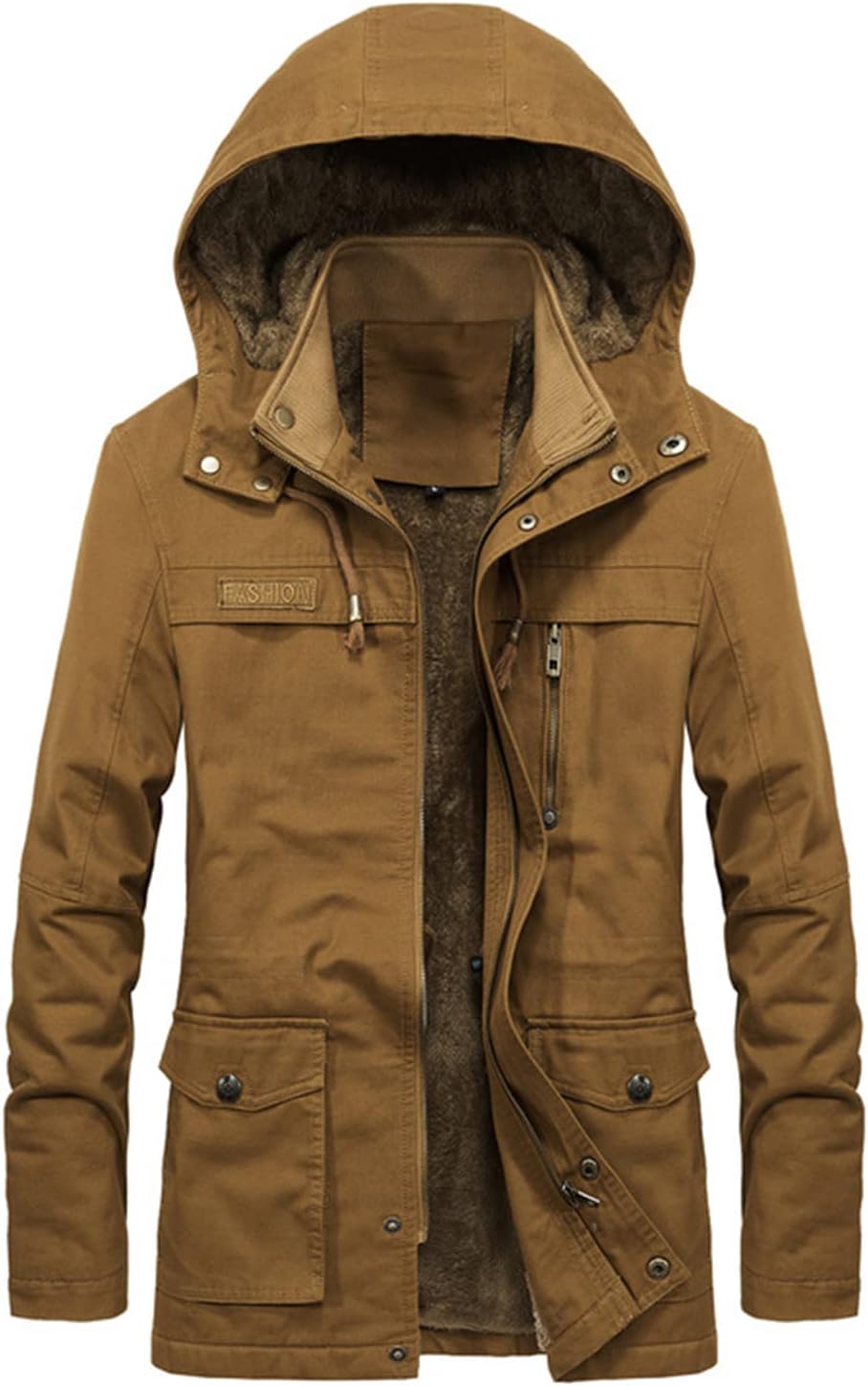 Men's Winter Cargo Jacket Men's Cotton Fleece Lined Military Parka Jacket Thick Tactical Work Jackets with Removable Hood