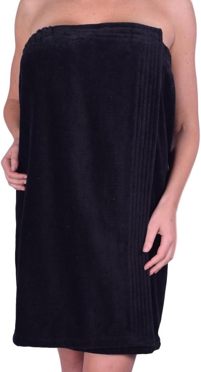anatolian Women's Body WRAP Towel - 100% Cotton Adjustable Cover Up for Beach Spa Gym Bath Pool - Made in Turkey (Black, 1)
