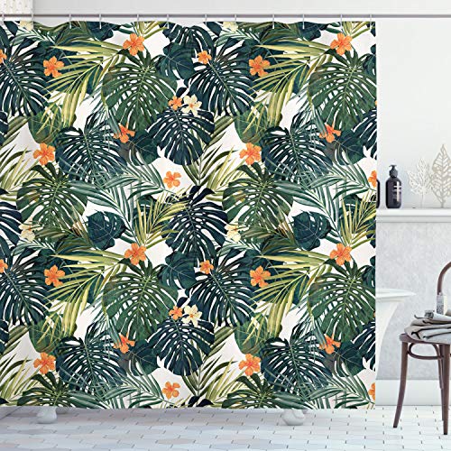 ABAKUHAUS Hawaii Shower Curtain, Colorful Palm Trees Tropical Plants with Botanical Inspirations