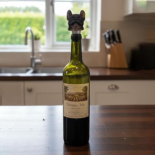 Miniatura 2 de Tapón de botella de vino Bulldog Francés Decorativo Beverage Wine Cork para regalo de inauguración de la casa, Navidad, Acción de Gracias, negro