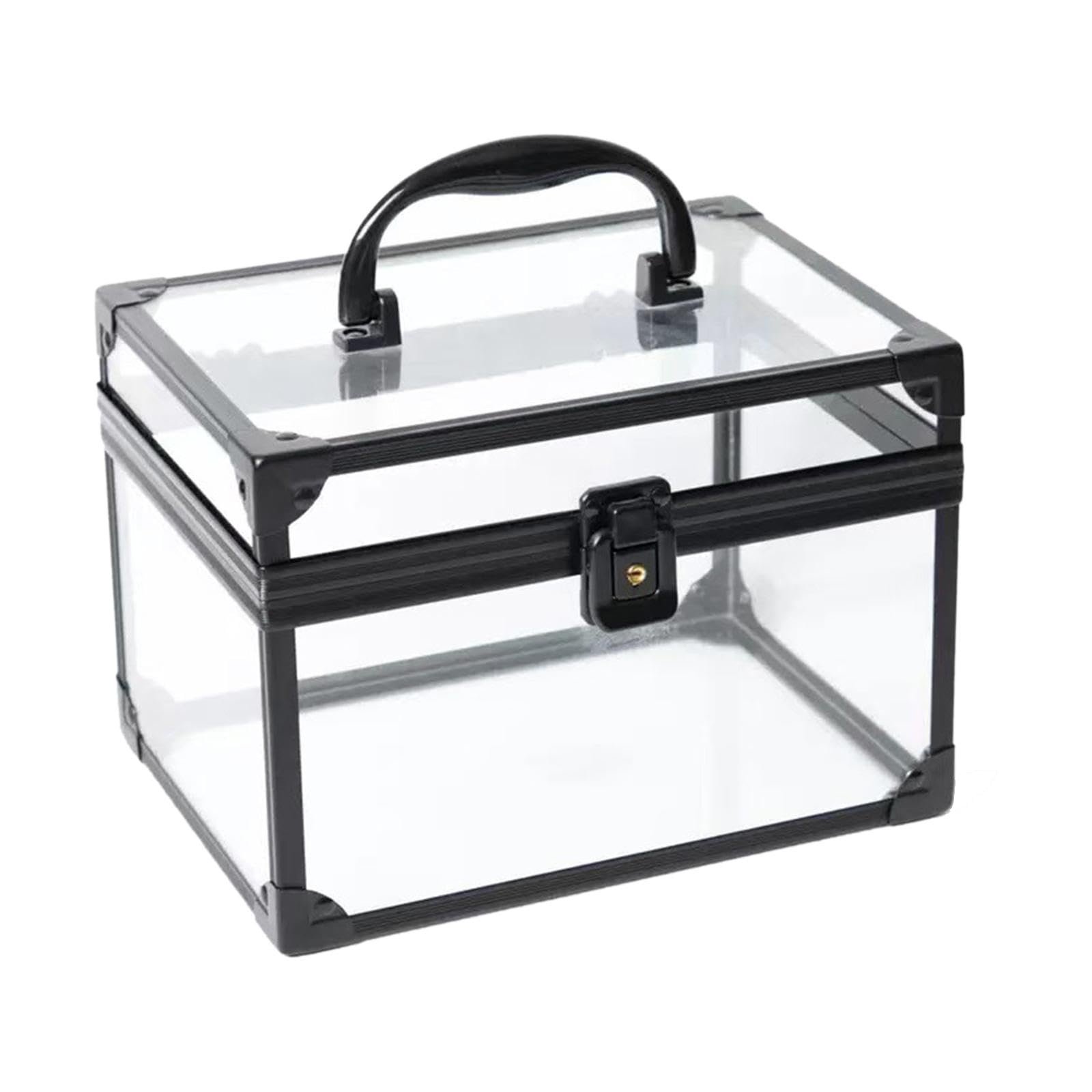 Generic Make Up Organizer Acryl Schminkaufbewahrungsbox Kosmetikkoffer mit Durchsichtigem Gehäuse Und Sicherheitsverschluss Ideal für Persönliche Kosmetikarti, Schwarz