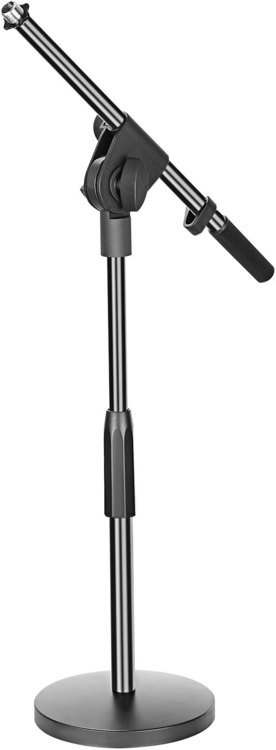 Neewer Desktop Microphone Stand with Boom Arm 5/8-inch Threaded Mount for Dynamic Condenser Microphones Height Ranges 15-21 inches, Metal Weighted Base for Recording and Podcasting