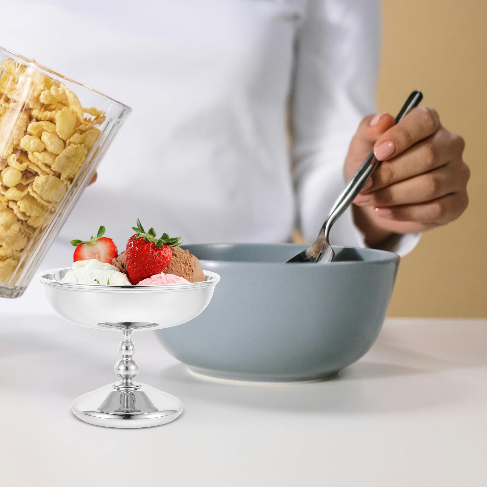 DOITOOL 2er-set Dessertbecher mit Fuß: Eisbecher aus Edelstahl, Snackschalen – Runde Joghurtbecher für Pudding, Obstsalat, Partys