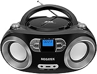 MEGATEK CB-M25BT Portable CD Boombox: Bluetooth, FM Radio, USB/AUX Playback, Stereo Speakers, Battery Powered - Black