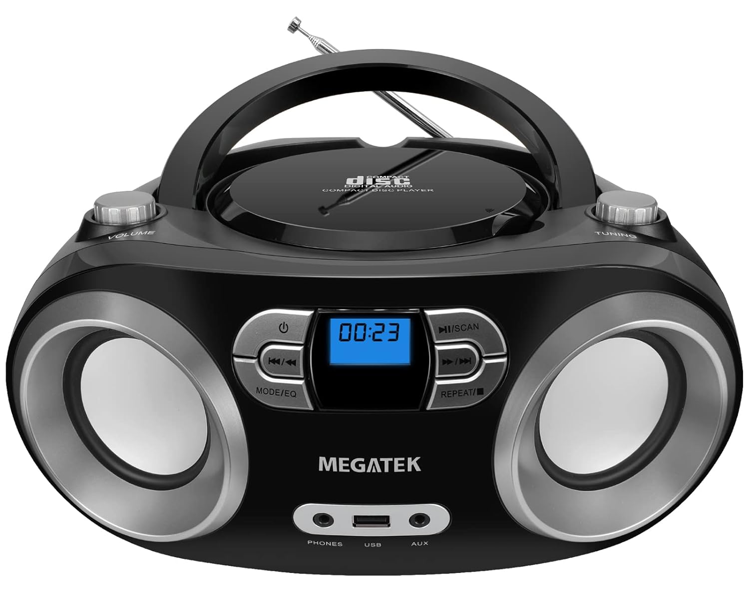 MEGATEK Portable CD Player Boombox with FM Radio Bluetooth USB Port AUX Input and Headphone Jack CD-R CD-RW
