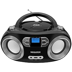 MEGATEK Portable CD Player Boombox with FM Radio, Bluetooth, USB Port, AUX Input, and Headphone Jack – CD-R/CD-RW/MP3-CD Compatible, Clear Stereo Sound, Backlit LCD Display – Black
