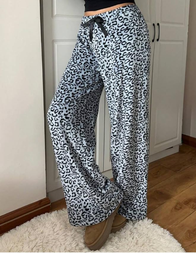 Image of Leopard Pants Women Therian Fuzzy Pajama Pants Y2k Cheetah Pants Grunge High Waisted Fluffy Pants