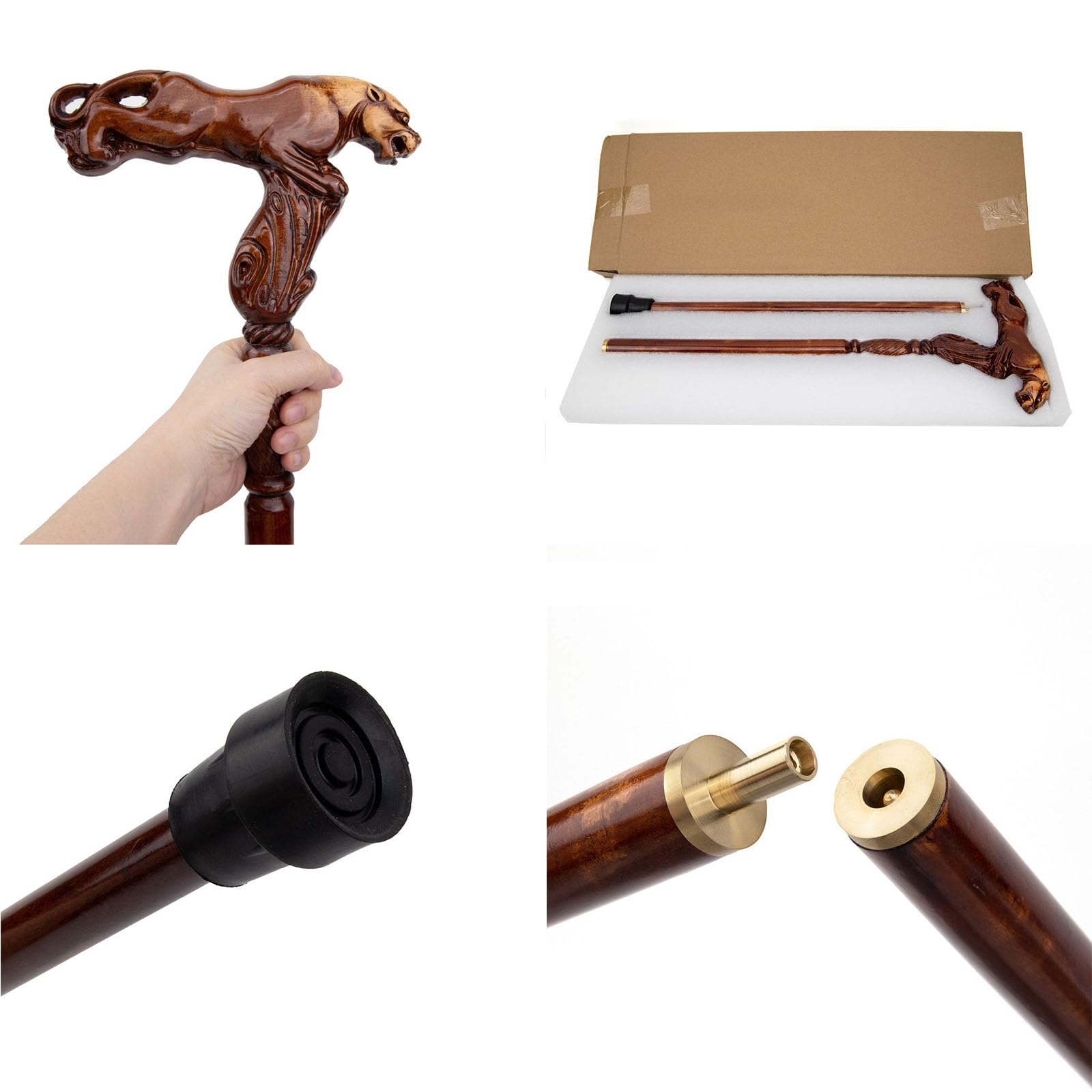 Bastone da passeggio in legno, intagliato a mano | alta qualità, per uomo e donna, per anziani, ergonomici, in legno massello naturale, di fascia alta, adatti per regali