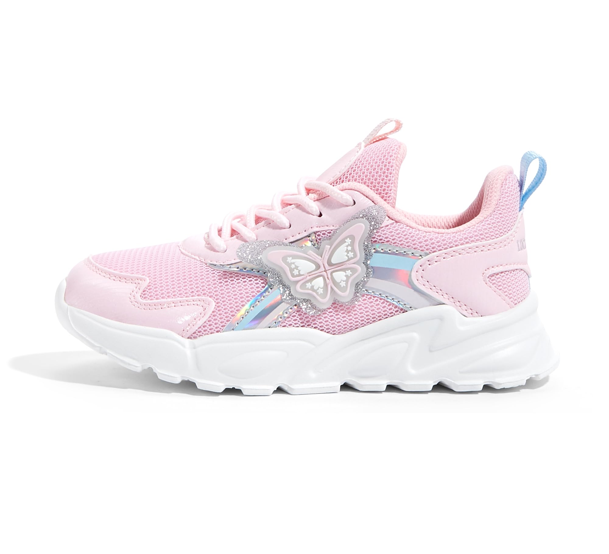 LUCKY STEP Girls Kid's Butterfly Running Sneaker Tennis Sparkle Mesh Athletic School Gym Lace-up Walking Shoes for Toddler/Little Kid/Big Kid(Pink,Little Kids 13)