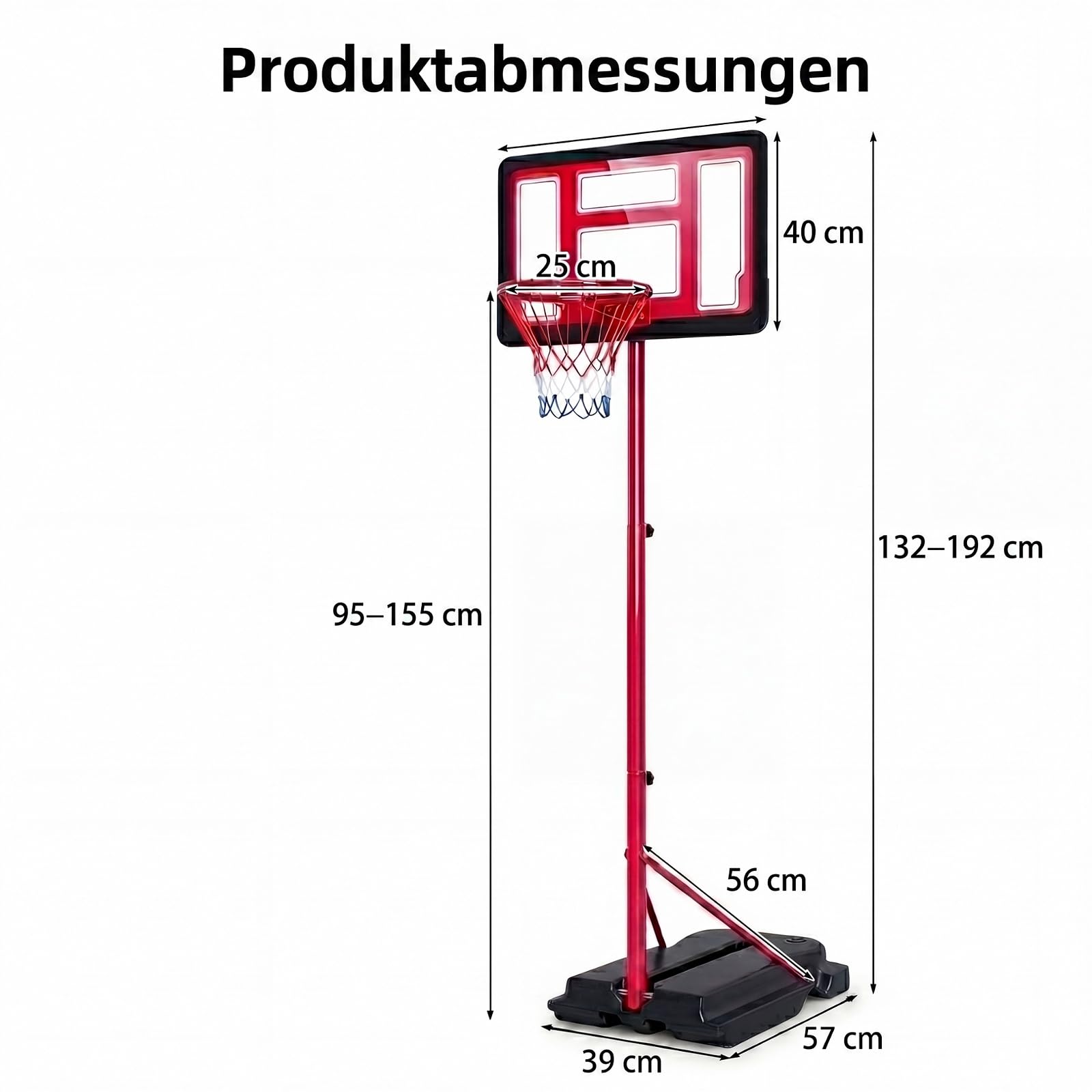 GYMAX Basketballkorb Outdoor, Korbhöhe 141-273.5 cm höhenverstellbar, Basketball Korb mit Rollen & befüllbarer Basis, Mobile Basketballanlage für Kinder, Erwachsene