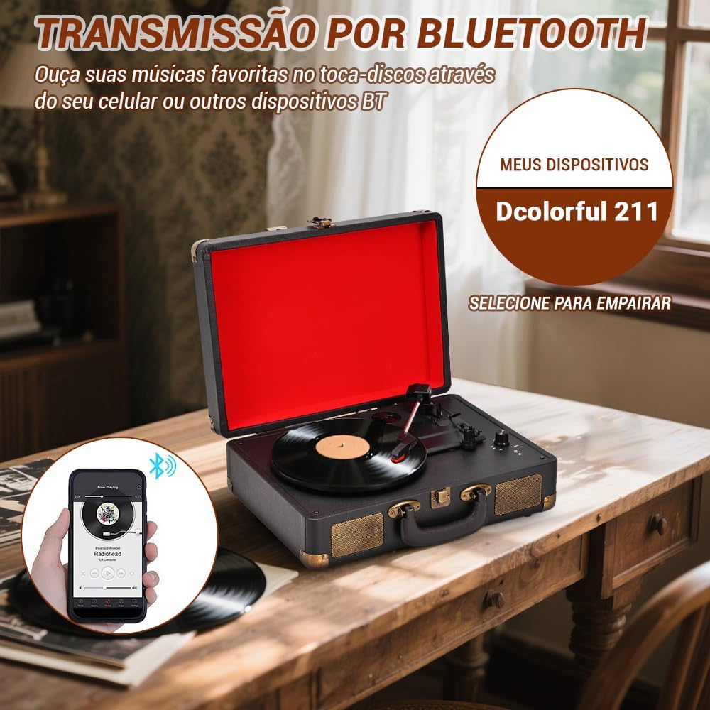 Toca Disco Vinil, Tocador de Vinil, Toca Disco, Equipado com Porta USB, Saída para Fones de Ouvido, com Função Alto-Falantes, Compatível com Discos de 7, 10 e 12 Polegadas