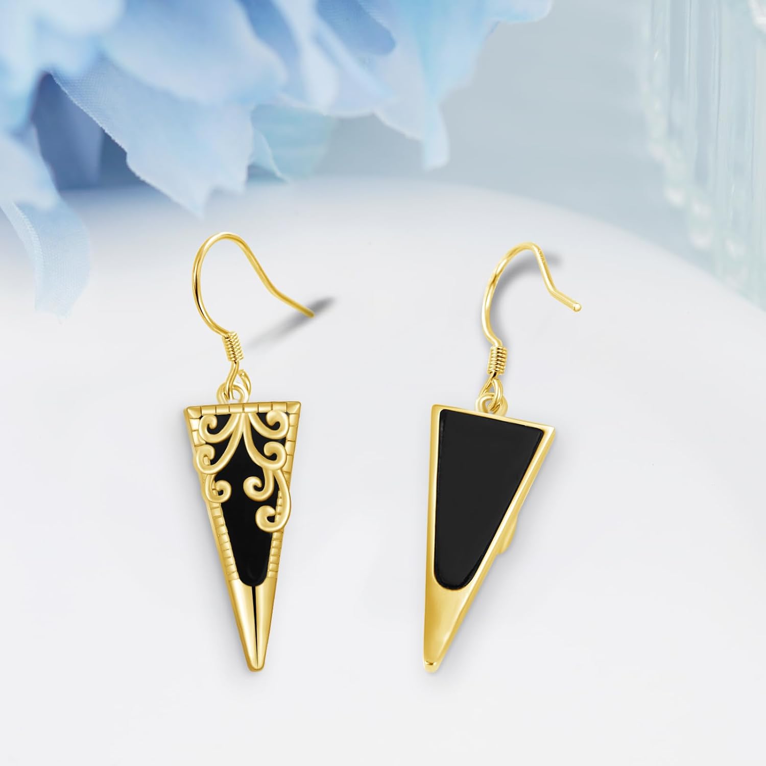 Black Onyx Earrings S925 Sterling Silver Gold Black Onyx Dangle Earrings Black Onyx Jewelry Gifts for Women - Image 3