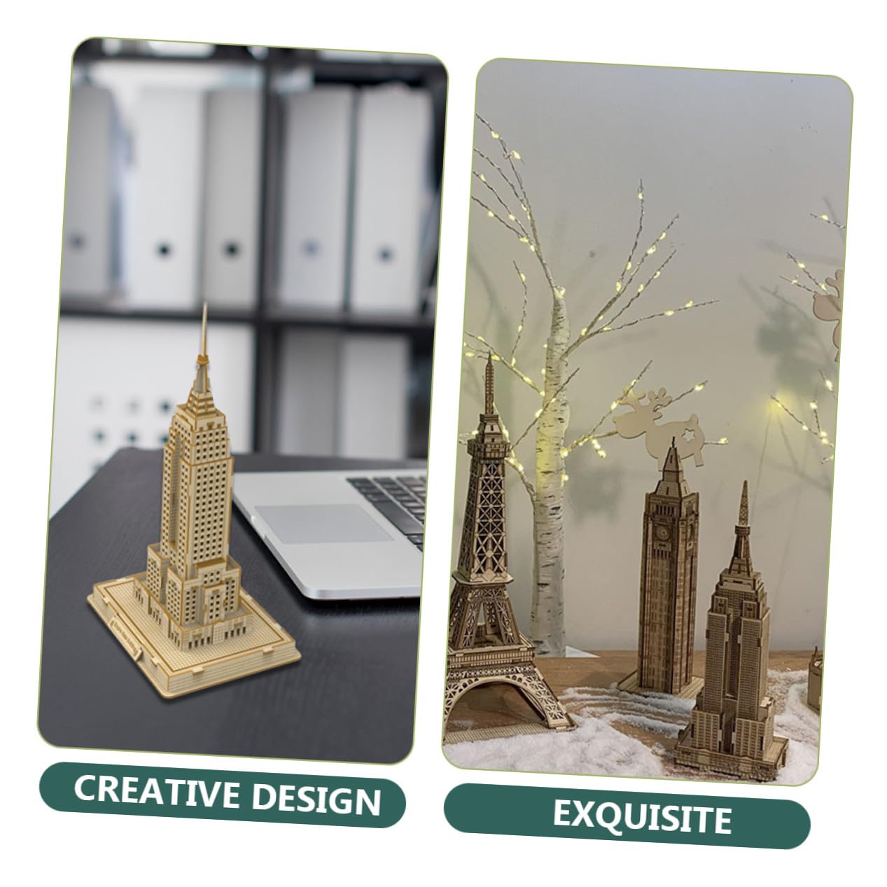 Puzzle et 3D en Bois à Fabriquer Soi-même Modèle de Gratte-Ciel en Bois de Tilleul Exercice de Motricité et Imagination, Modèle de Gratte-Ciel Présent Décoration Unique pour Garçon et Filles