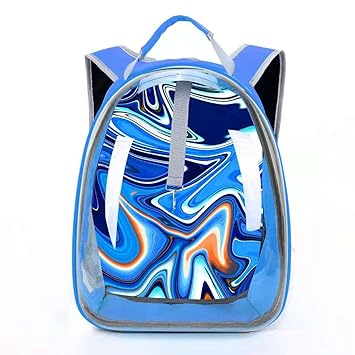 Petcrux Pet Transparent Cat/Pet Bag Pet Carrier Backpack Puppy Kitty Breathable Carriers for Travel (Plain Printed Transparent, Blue Graffiti)