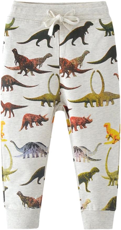 HUAER& Boys Cartoon Print Dinosaur Monkey Pattern Cotton Pants Drawstring Elastic Sweatpants HUAER& Boys Cartoon Print Dinosaur Monkey Pattern Cotton Pants Drawstring Elastic Sweatpants