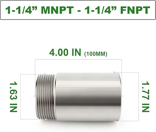 Miniatura 340 de TAISHER 2 accesorios de tubería de acero inoxidable, 1/2 "NPT x 1/2" NPT macho roscado, tubo fundido de pezón de 6 pulgadas de longitud 1.969 in