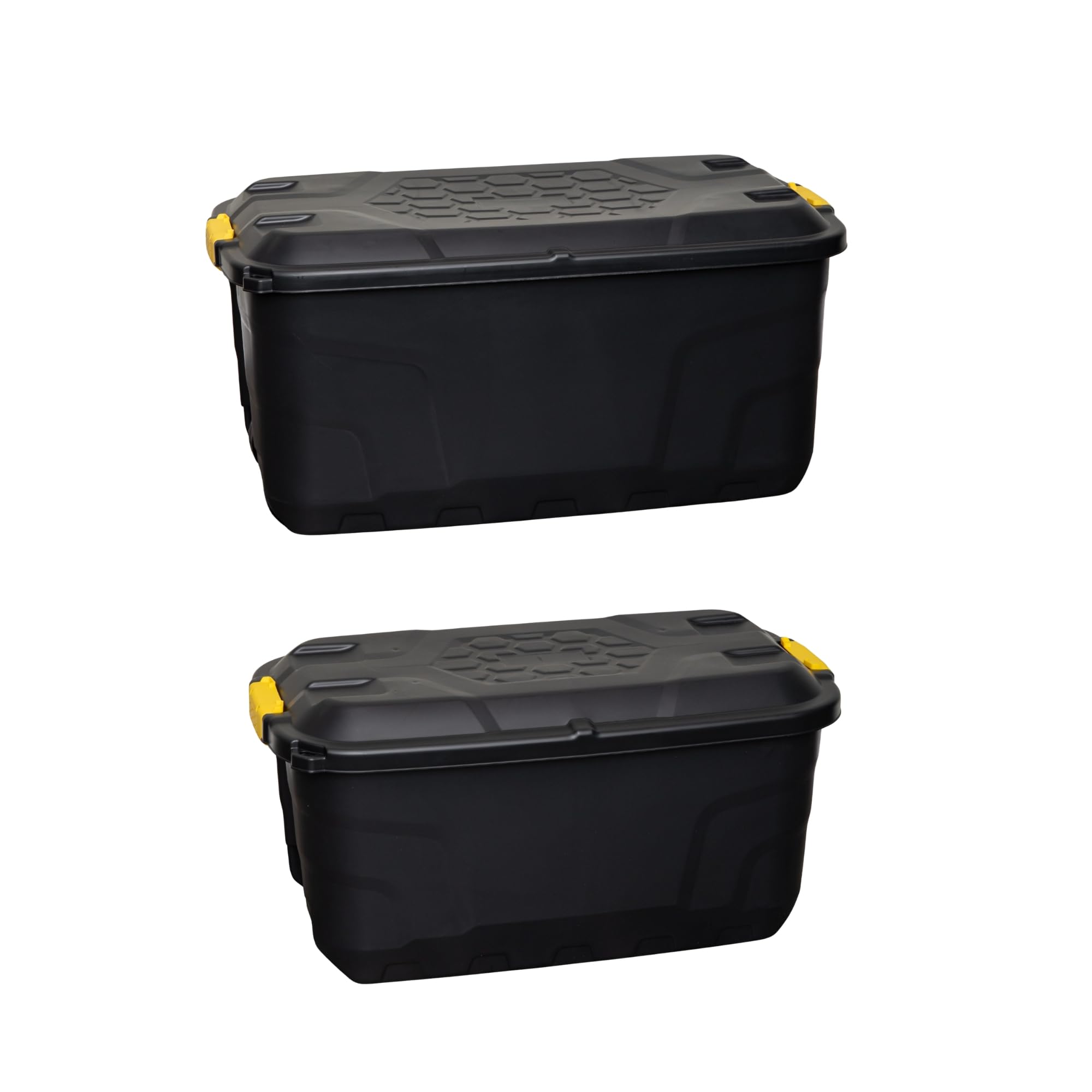Samuel Alexander 2-Pack Heavy Duty Storage Trunks - 145L & 75L - Black Plastic - Stackable, Nestable, Lockable with Wheels