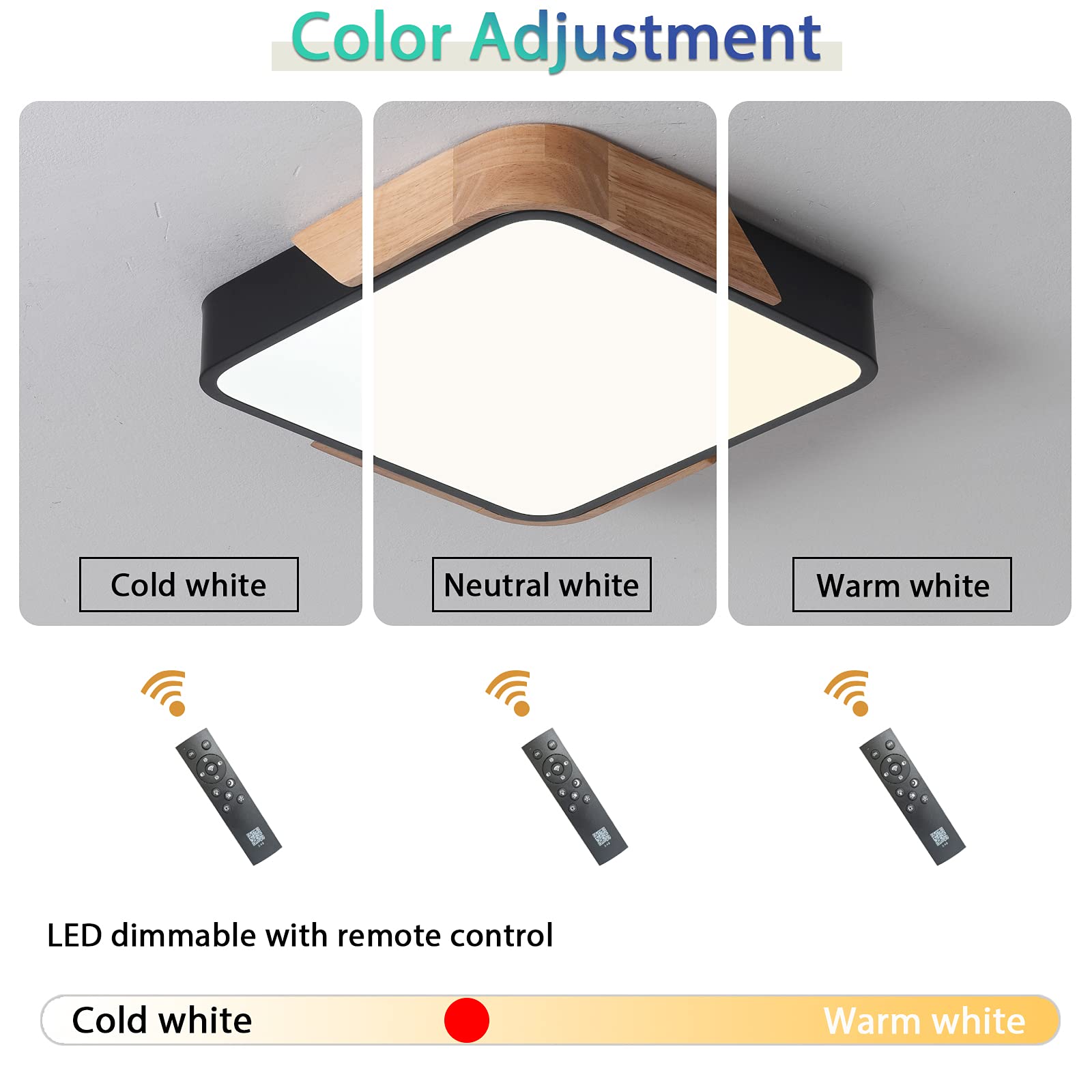 Lampa sufitowa LED, Ściemniania 3000-6000K, 24W Drewniane Nowoczesne Lampy Sufitowe z Pilotem Zdalnego Sterowania do Kuchni Salonu Sypialni Jadalni Restauracji Korytarza Balkon Biuro,30CM