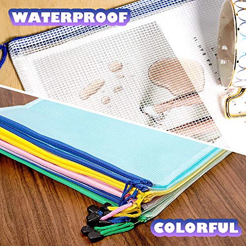 10 Pcs Mesh Zipper Pouch Document Bag, Leobro Letter Size/A4 Size Zip File Folders, Waterproof Plastic Envelopes Folders, For School Office Supplies, Travel Storage Bags, File Pockets, 5 Colors #TOP3