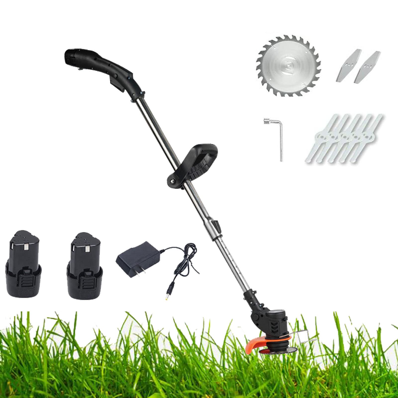 Electric Rotary Lawn Mower, Cordless, Cutting Width, Close Edge Cutting, Rear Roller, Manual Height Adjust, Foldable Handles, Easy to Maneuver