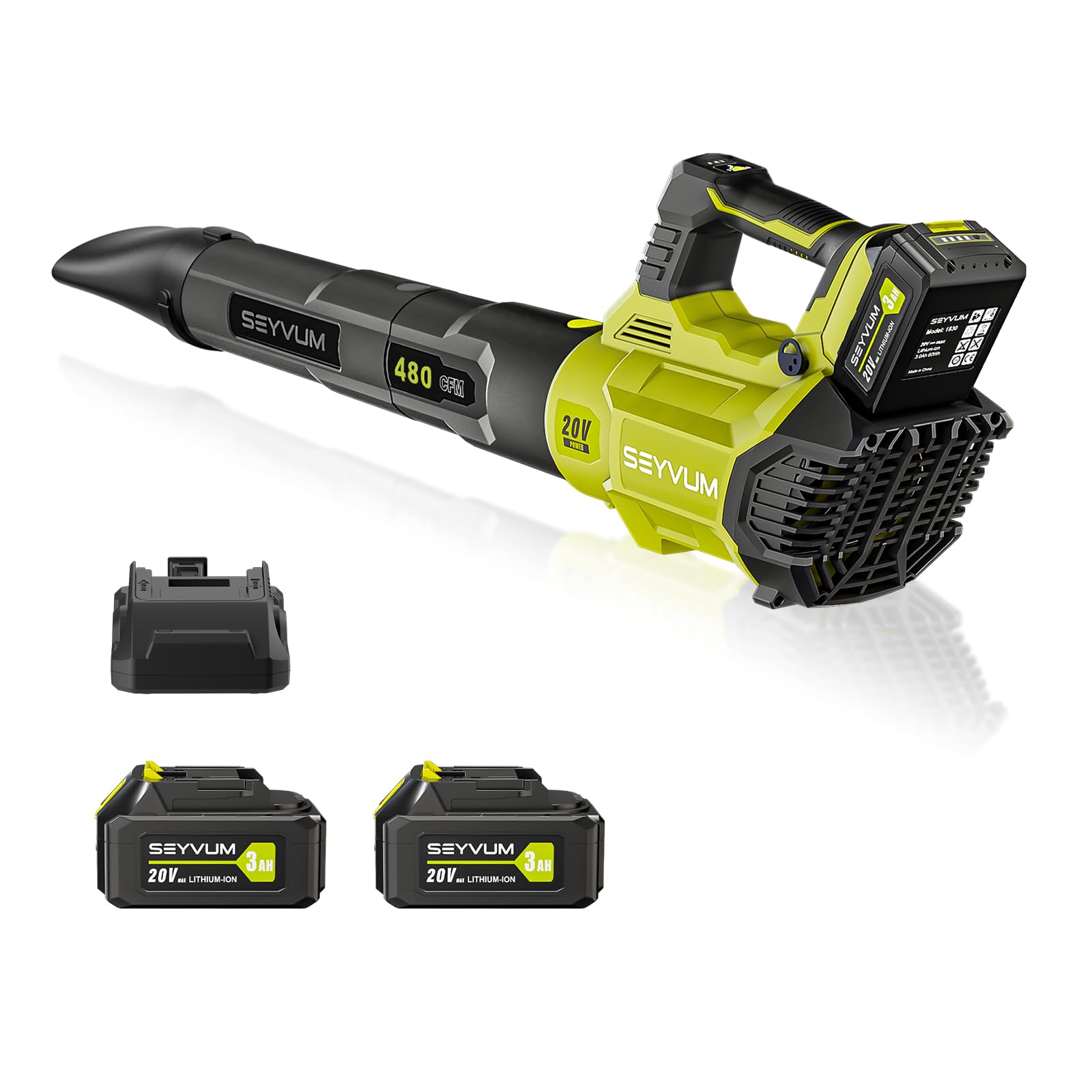SEYVUM Leaf Blower Cordless 20V - 580CFM 150MPH Brushless Electric Leaf Blower with 2 X 4.0Ah Battery & Charger, Blowers for Lawn Care High-Power 3 Variable Speed & Turbine Power Boost, Lightweight