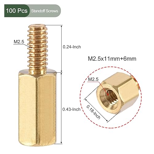 Miniatura 2 de YOKIVE 100 tornillos de separación M2.5, separadores hexagonales de latón para PCB, mantienen la altura consistente, ideal para placa base (tono