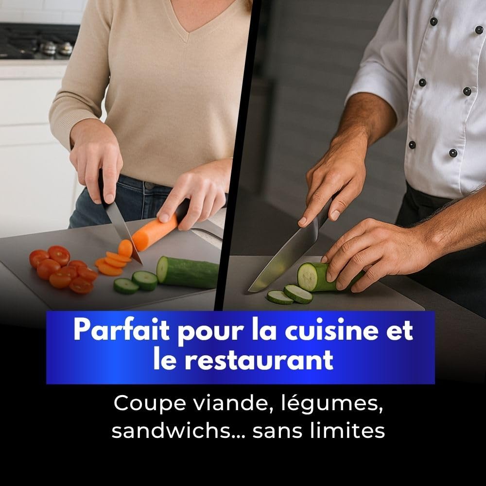 INOXLM Planche à découper en acier inoxydable alimentaire 39 x 28 cm adapté à Haccp, planche à découper de cuisine professionnelle double face et résistante, planche à découper en acier pour cuisine