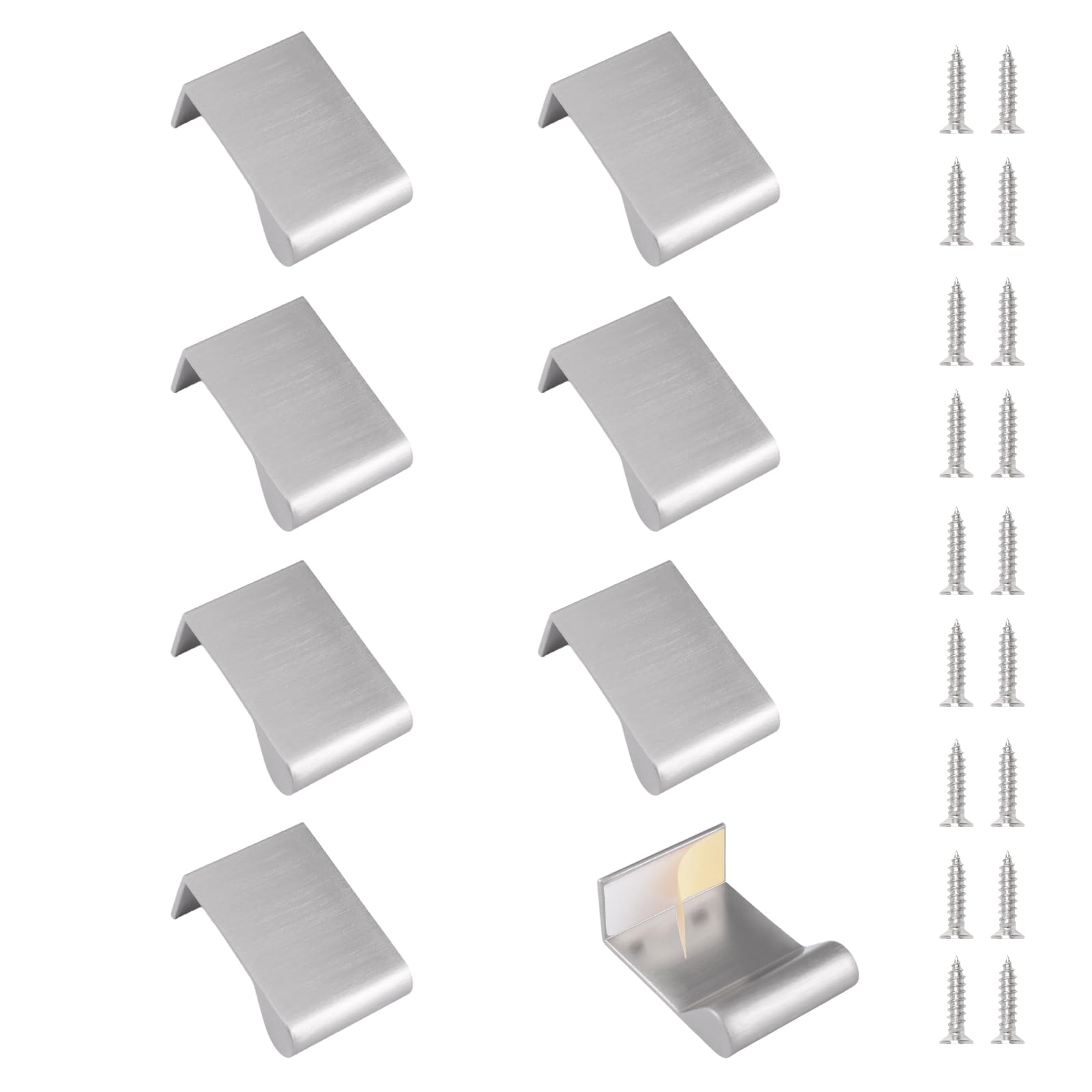 MOROBOR Mini Finger Edge Pull, 8 pcs Self Adhesive Brushed Nickel Pulls Modern Drawer Handle Right Angle Aluminum Alloy Invisible Handles for Cabinet Hardware Drawer/Panel Thickness≤18mm — image 1