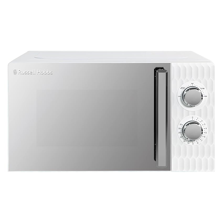 Forno a Microonde Manuale Solo Russell Hobbs Honeycomb RHMM715 da 17 Litri e 700W, Bianco, con 5 Livelli di Potenza, Timer Integrato e Funzione Scongelamento.