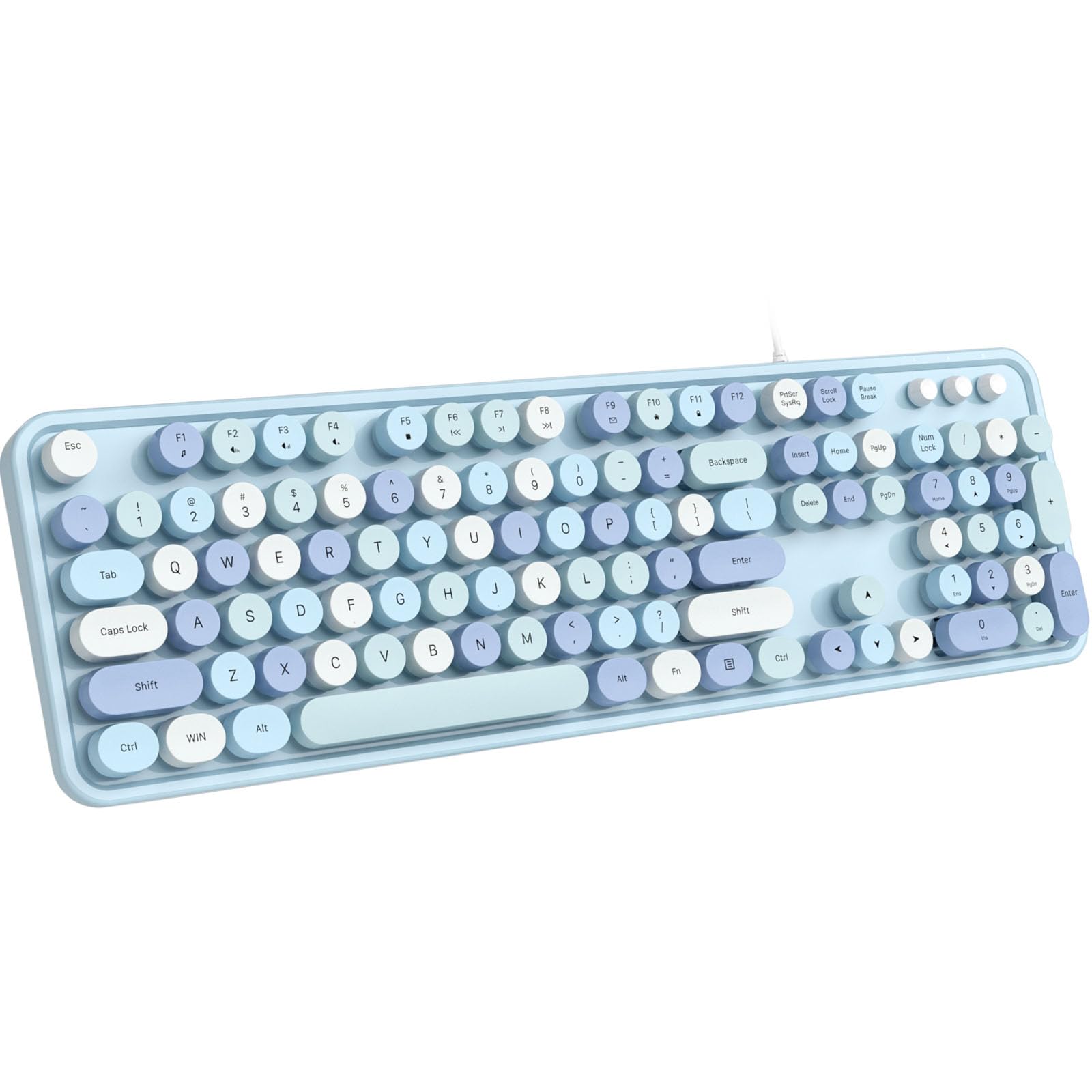 MOFII Computer Keyboard Wired USB Plug Play Round Key Retro Typewriter Keyboard Office Full Size Keyboard with Foldable