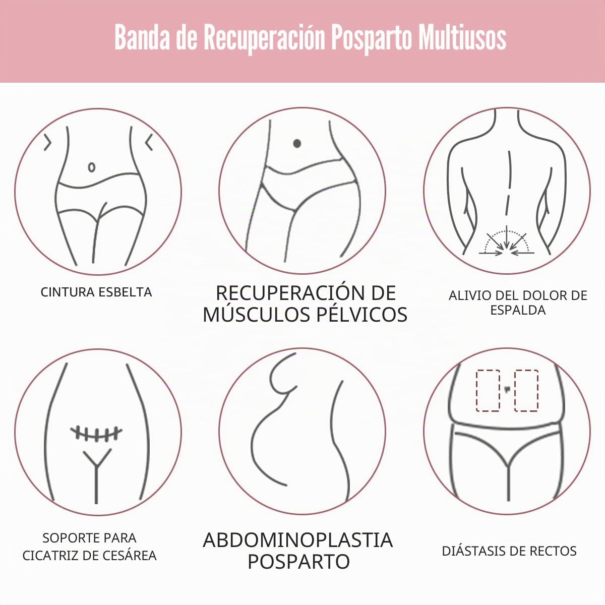 Cinturón abdominal 3 en 1 después del parto, Negro , M-L