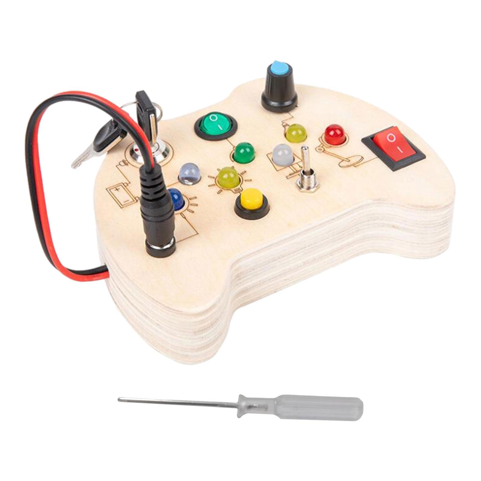 Qianly Busy Board Tablero Sensorial Juguete Educativo Tablero de Interruptores de Luces Tablero de Madera Conmutadores LED Estimulación Temprana